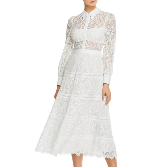 Alice and Olivia Anaya Tiered Midi Lace Sheath Dress - Picture 1 of 5